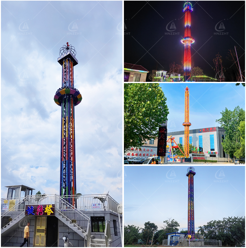 Electrical control cabinet and restraint system of a drop tower ride