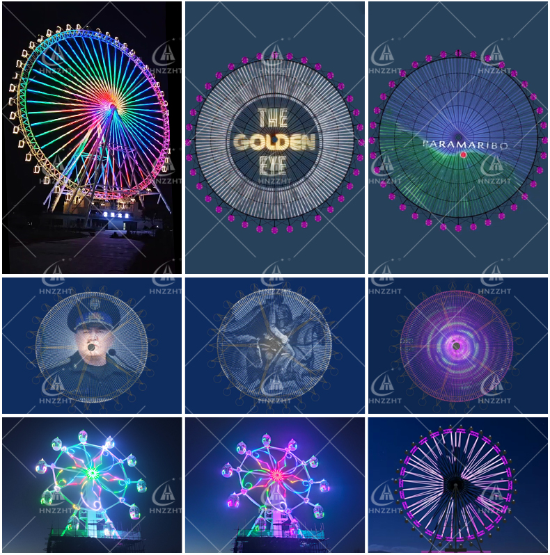 Ferris wheel ride assembled and operating at an amusement park