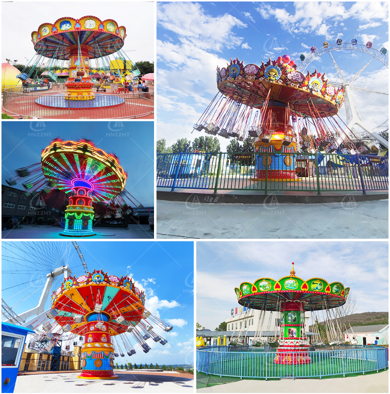 Seats and restraints of a flying chair amusement ride
