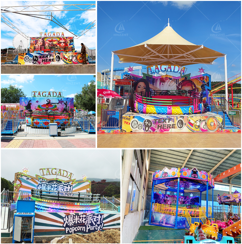 Moulded seats and padded restraints on a disco tagada ride
