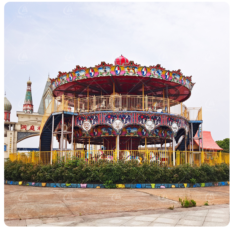 Carousel horses and rotating platform prepared for operation