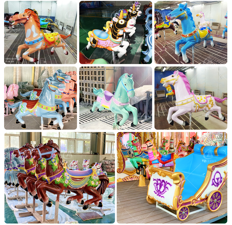 Detailed view of carousel figures and platform equipment