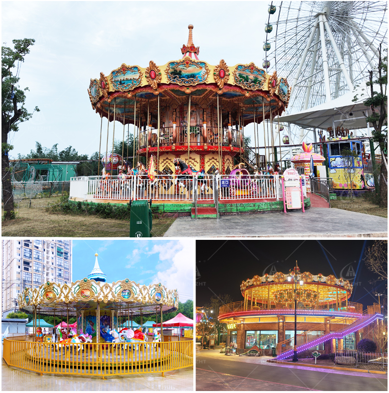 Modern carousel ride operating at an amusement park