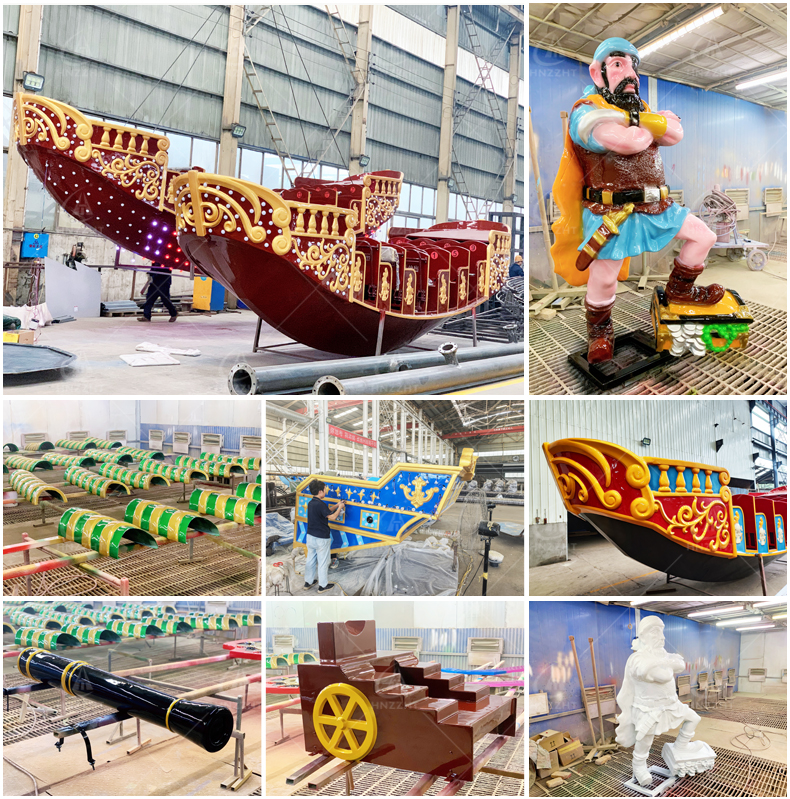 Details of a pirate ship ride structure and passenger area