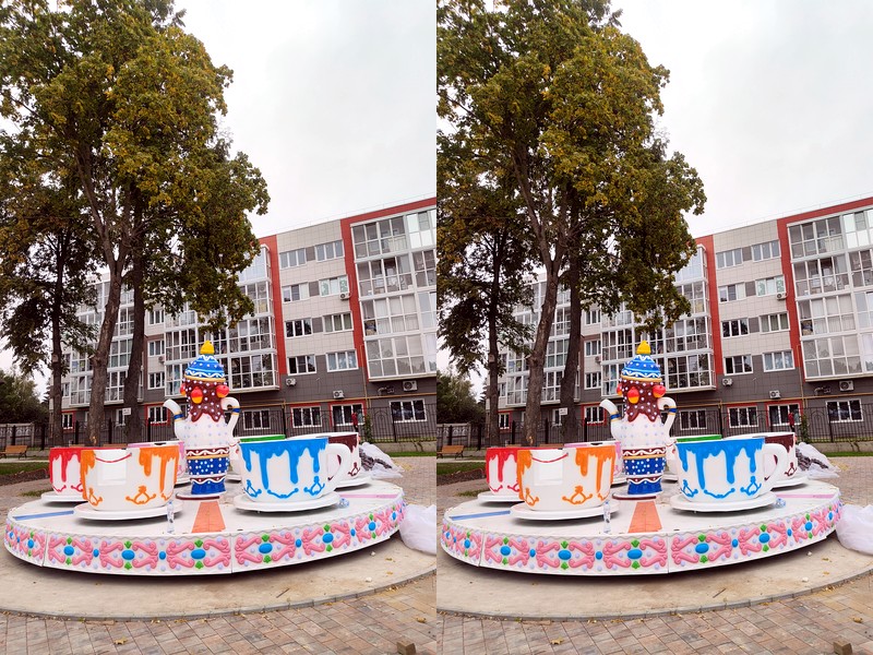 Tea cup ride platform and outer cup arrangement